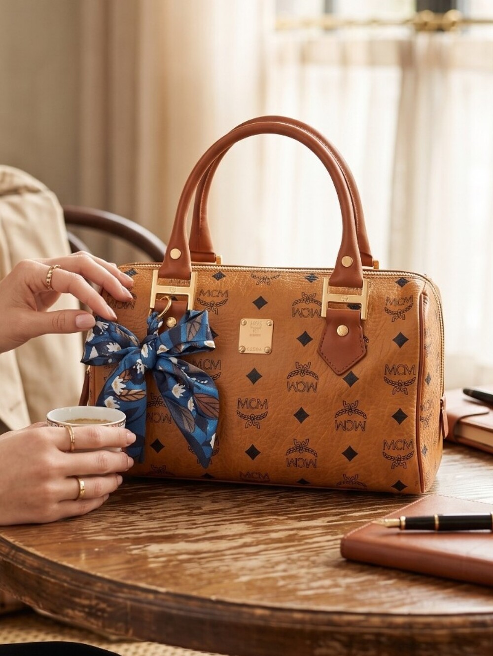 MCM Vintage Cognac Visetos Boston Bag